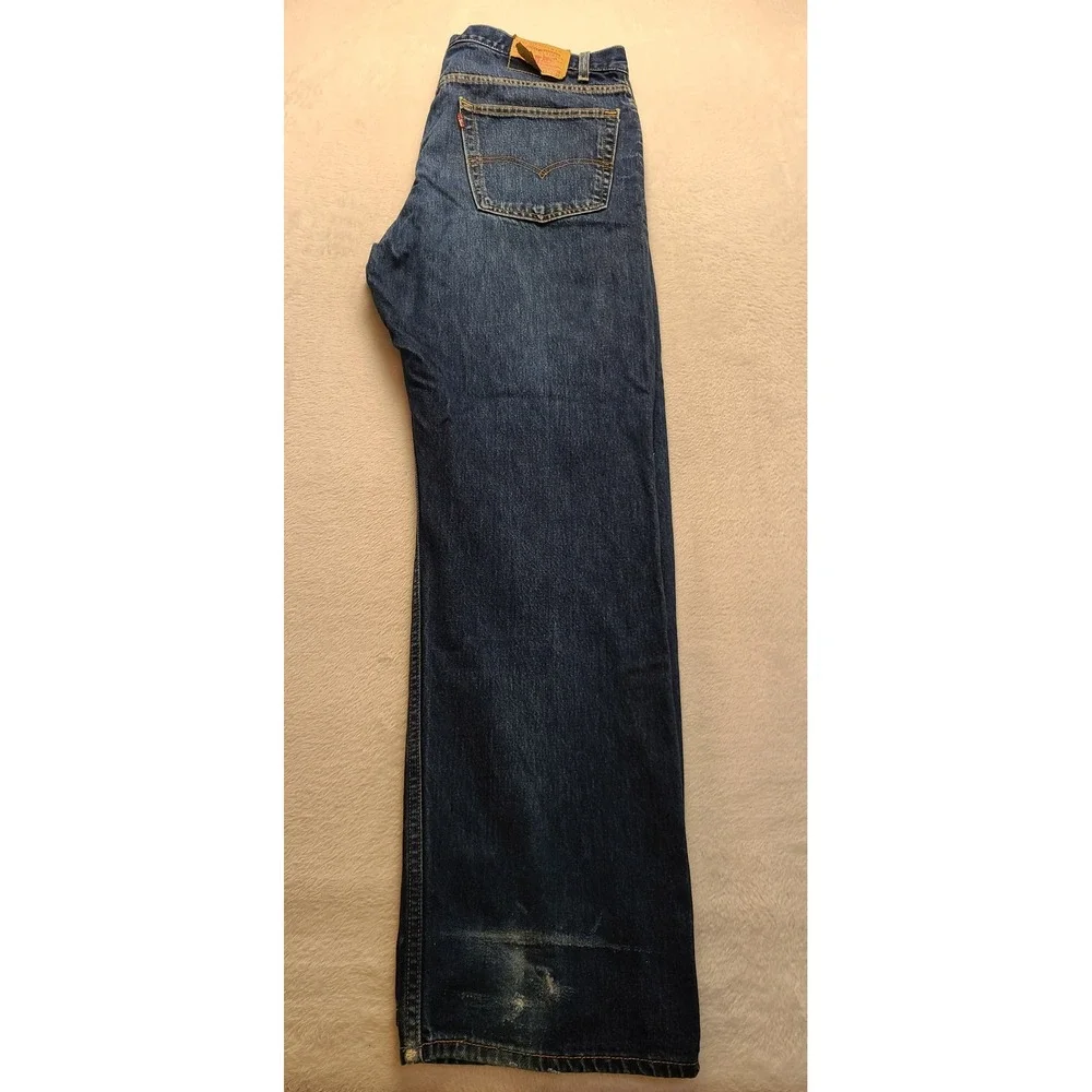 Levis 505 Regular Straight Leg Jeans Men's 40x32 Blue Indigo Denim Distressed